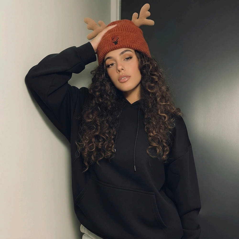 🆕RUST REINDEER ANTLER HAT/TOQUE